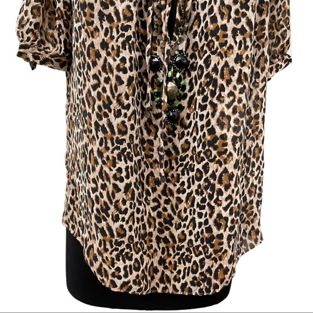 VS Moda International Silk Leopard Print Boho Sheer Top Sz M - Picture 4 of 12